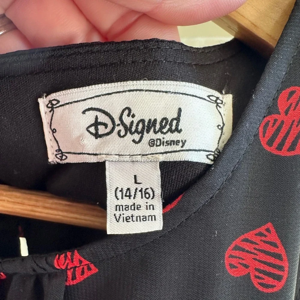 Disney D-Signed Queen of Hearts Black Red Sleeveless Ribbon Dress Kids‎ L 14 16